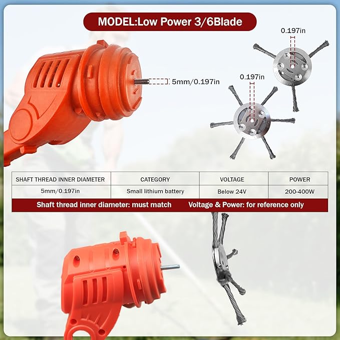 Steel Wire Grass Trimmer Head, Upgrade Bold 2.3 Times Prevent Breaking Steel Wire Weed Eater Head, for Low-Power Lithium Battery Weed Trimmers, 6 Inch Wire Weed Trimmer Head（Low Power 6 Blade）