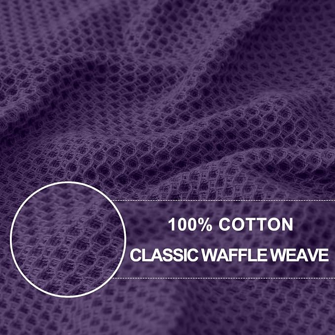 Homaxy 100% Cotton Waffle Weave Kitchen Dish Towels 4-Pack, Eggplant | 13 x 28 Inches, Ultra Soft Absorbent Dish Towels, Quick Drying Cleaning Towels