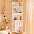 Corner Shelf 6-Tier Corner Bookcase with Drawer, Tall Corner Bookshelf Freestanding White Corner Cabinet Corner Shelves Stand for Wall Corner, Living Room, Home Office, Bedroom, Display Shelf