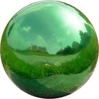Nerien 10 Inch Gazing Ball, Stainless Steel Garden Mirror Globe, Polished Ornament Sphere, Hollow Floating Reflective Hemisphere, Home Outdoor Pond Housewarming Swimming Pool Decoration Gift, Green