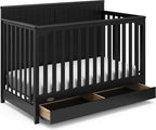 Graco Hadley 5-in-1 Convertible Crib with Drawer (Black) – Combo, Includes Full-Size Nursery Storage, Converts from Baby Crib to Toddler Bed, Daybed