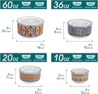 vancasso SIMI Serving Bowls with Lids, Ceramic Mixing Bowls Set of 4, Boho | Nesting Bowls for Food Storage, Prep, Stackable Bohemian Bowls, Dishwasher & Microwave Safe Gift Set, 60/36/20/10 OZ