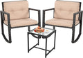 FDW Wicker Patio Furniture Outdoor Bistro Set, Rocking Chair, 3 Piece, Rattan Conversation Set for Backyard Porch Poolside Lawn with Coffee Table,Black