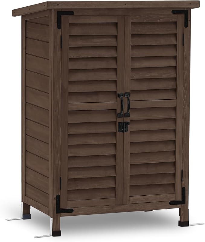 MCombo Outdoor Storage Cabinet, Small Storage Shed with Removable Shelf, Wood Garden Shed with 2 Doors for Yard Patio Lawn (24.6 x 18.3 x 38.2 inch) 0985 (Brown)