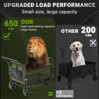 LEVELEVE Heavy Duty Folding Wagon - 2-in-1 Collapsible Cart, 650lb Capacity, All-Terrain Wheels w/Brakes & Side Pockets (Army Green)