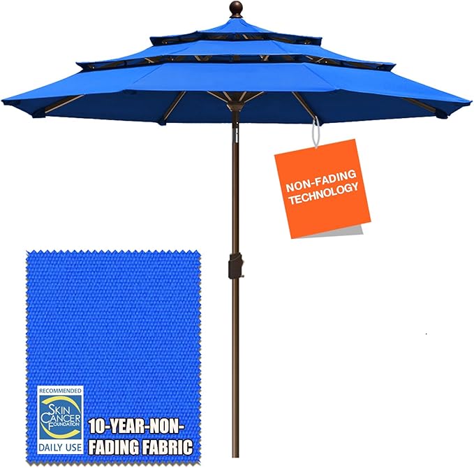 EliteShade USA 10-Year-Non-Fading 9Ft 3 Tiers Market Umbrella Patio Umbrella Outdoor Table Umbrella with Ventilation, Royal Blue