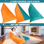 Stuffed Animal Storage Bean Bag Chair Cover, Velvet Turquoise Orange Plush Toy Storage Stuff and Sit Seat for Kids/Teens/Adults, 52" x 31" Extra Large Triangle Sofa, 200L/52Gal, Cover Only
