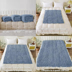 WESHIONGOO Chunky Knit Blanket Throw 40"×40" Knitted Throw Blankets for Couch Bed Fluffy Soft Blanket with Jumbo Chenille Yarn Thick 100% Handmade (Dusty Blue)
