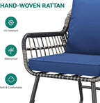 YITAHOME 4-Piece Patio Furniture Wicker Outdoor Bistro Set, All-Weather Rattan Conversation Loveseat Chairs for Backyard, Balcony and Deck with Soft Cushions and Metal Table (Navy Blue)