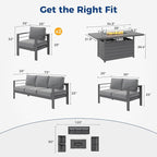 Wisteria Lane 5 Piece Aluminum Outdoor Patio Furniture Set with 54 Inch Propane Gas Fire Pit Table, Modern Patio Conversation Sets with Outdoor Sectional Couch for Backyard, Garden, Dark Grey