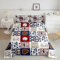 Erosebridal Kids Baseball Full Comforter Set for Boys,Teen Baseball Athlete Bedding Set Room Decor Sports Theme Bed Comforter Sets Baseball Bat Gloves Quilt Duvet with 2 Pillow Cases Red Navy Blue
