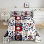 Erosebridal Kids Baseball Full Comforter Set for Boys,Teen Baseball Athlete Bedding Set Room Decor Sports Theme Bed Comforter Sets Baseball Bat Gloves Quilt Duvet with 2 Pillow Cases Red Navy Blue