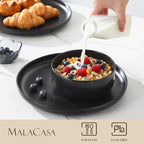 MALACASA 12 Pcs Porcelain Plates and Bowls Sets,Dinnerware Set for 4,Black | Modern Ceramic Dishware Set,Kitchen Dining Ware,Microwave and Dishwasher Safe,Simple Matt Black Design,Series LUNA