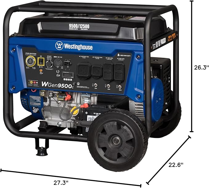Westinghouse 12500 Peak Watt Home Backup Portable Generator, Remote Electric Start with Auto Choke, Transfer Switch Ready, Gas Powered, CO Sensor