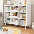 Wooden Cube Bookcase with Legs - 3-Tier Open Shelf Kidsroom Sorted Storage Cabinet Organizer for Books and Toys, 9-Cube Lattice Cute Cubby Bookshelf in Pearl White, 39" W