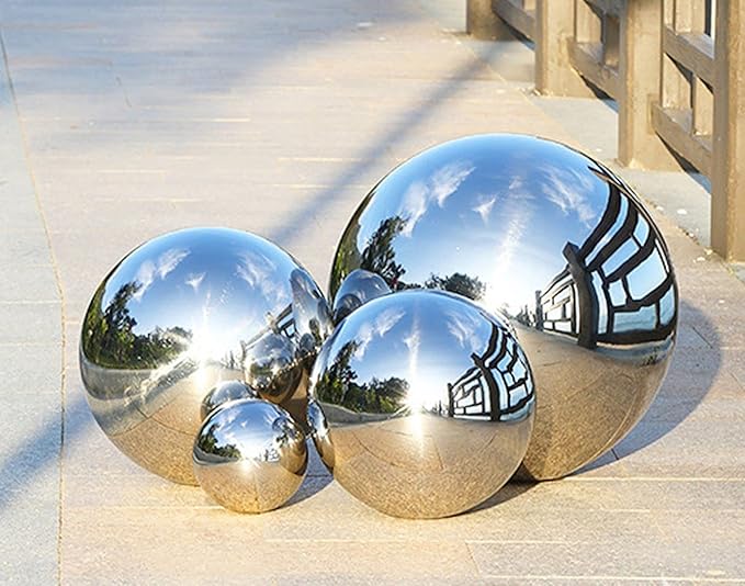 Nerien Gazing Ball, 2 Inch Stainless Steel Garden Mirror Globe, Polished Ornament Sphere, Hollow Floating Reflective Hemisphere, for Home Outdoor Pond Housewarming Swimming Decoration, Silver, 5pcs
