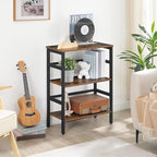 HOOBRO 3 Tier Bookshelf, Industrial Bookcase, Record Storage Rack with Side Fence, Wood Storage Shelf with Metal Frame, Rustic Open Display Shelf for Living Room, Bedroom, Rustic Brown BF86CJ01