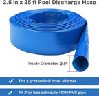 Eastrans 2.5" x 25 FT Blue PVC Lay-Flat Backwash Hose for Swimming Pools, Heavy Duty Discharge Hose Reinforced Pool Drain Hose, Weather Resistant Ideal for Water Transferring