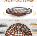 AMH 13-Inch Brown White Checkerboard Lazy Susan with Black Metal Rail | Smooth rotating oak tray with walnut finish for dining tables, kitchen counters, pantries and cabinet storage.