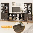 FATORRI Bookshelf with Doors, Rustic Wood Bookcase with Cabinet, Industrial Tall Cubby Book Shelf and Cube Organizer Shelf for Living Room (Walnut Brown)