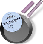 12 IN Carbon Steel Frying Pan, Pre-Seasoned Nitrided Preseasoned Skillet | Natural Patina Development with No Chemical Coating; Spacious Cooking Surface for Family Meals & Searing