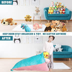 Stuffed Animal Storage Bean Bag Chair Cover, Velvet Pink Lake Blue Plush Toy Storage Stuff and Sit Seat for Kids/Teens/Adults, 52" x 31" Extra Large Triangle Floor Sofa, 200L/52Gal, Cover Only