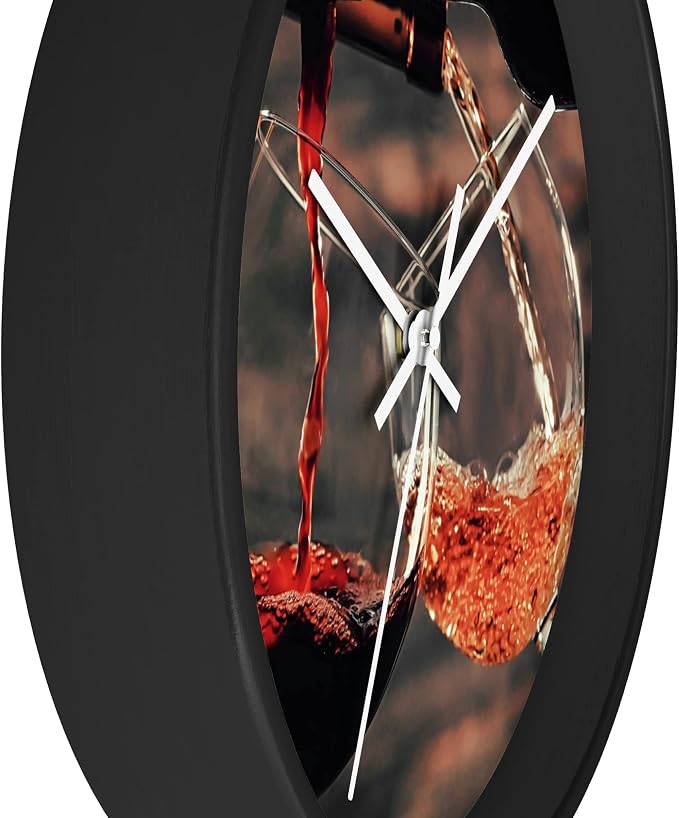 Mozingo ~ Wine Clock for Kitchen Bar Wall It's Wine O'clock Silent Time Gift Home Decor Made In USA, 10" (Hour Marks - None, Clock Frame Color - Black, Wine Theme #01)