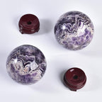 JIC Gem 2.7-3.1 inch(70-80mm) Large Chevron Amethyst Crystal Ball Healing Crystals Sphere with Wooden Stand Meditation Home Decor