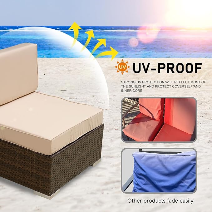 ClawsCover 14Pack Outdoor Patio Seat and Back Cushions Replacement Covers Fit for 7Pieces 6-Seater Wicker Rattan Sectional Couch Chair Furniture Set,Light Khaki-Include Cover Only (Small)