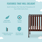 Dream On Me 2 in 1 Portable Folding Stationary Side Crib in Espresso, Greenguard Gold Certified 40x26x38 Inch (Pack of 1)