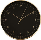 LUUK LIFESTYLE Modern Wall Clock with Silent Quartz Movement, Stylish & Functional, Decoration for Bedroom, 12 inch, in Black & Gold