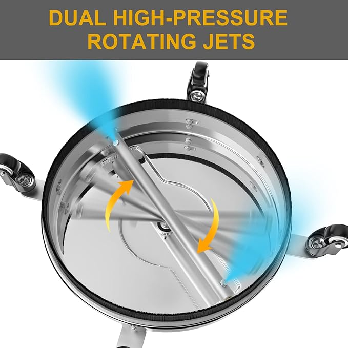 EVEAGE 16.5'' Pressure Washer Surface Cleaner, Power Washer Surface Cleaner with 2 Extension Wand, Stainless Steel Housing Power Washer Accessories with 2 Replacement Nozzles, 4000 PSI,EP001