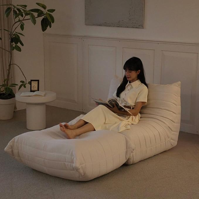 Luxury Ottomans, Modern Square Foot Rest for Sofa Couch Chair, Lazy Floor Seating, Fireside Bean Bag Chair, Tatami Sofa Lounger for Living Room, Bedroom, Office, White
