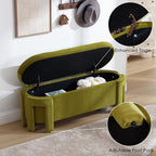 Modern Upholstered Storage Bench, Velvet Fabric 50" Long Entryway Bench with Storage and Seating, Comfy Cute Ottoman Bench for Living Room/End of Bed/Hallway, Olive Green
