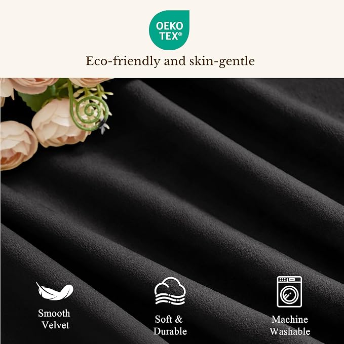 Black Scalloped Valance 52x18 Inch 1 Panel | Heavy Velvet Wavy Blackout Valance for Kitchen, Room Darkening Short Window Curtains for Basement, Living Room