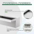 Waterfall Pool Fountain LONGRUNNEW 304 Stainless Steel 35.4" Rectangular Waterfall Spillway, Water Fall Fountain with Pipe Connector for Garden Outdoor, Swimming Pools, Fountains, Pond and Spa