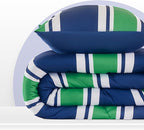 SLEEP ZONE Teens Boys Green Navy Stripe Kids Jersey Knit Comforter Set, Cute & Soft Bedding Set 2 Pieces with Comforter and Pillowcase, Washable, Easy Care (Rugby Stripe Navy/Green, Twin)