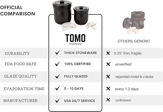 TOMO Fermentation Crock with Weights - Ceramic Sauerkraut Pickling Crock - Stoneware Kombucha Brewing (3L)