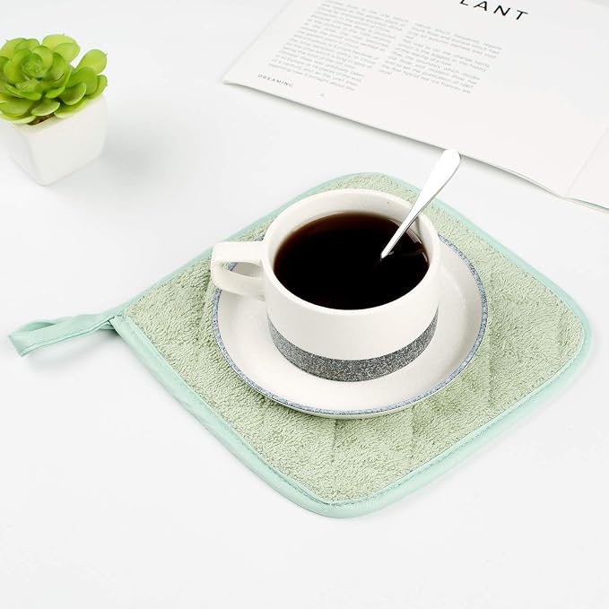 100% Cotton Kitchen Everyday Basic Terry Pot Holder Heat Resistant Coaster Potholder for Cooking and Baking Set of 5 Mint Green