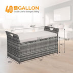 VINGLI 40 Gallon Outdoor Storage Bench with Cushion, Rattan Storage Box, Patio Wicker Deck Box with Seat for Garden | Balcony | Porch | Pool | Yard (Grey Frame + Light Grey Cushion)