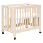 Babyletto Origami Mini Portable Crib Folding with Wheels in Washed Natural, 2 Adjustable Mattress Positions, Greenguard Gold Certified