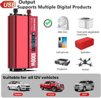 1000W Power Inverter with LCD Screen Display, 2 AC Outlets, 36W Type-C Port, 5V/3A USB Port, 12V DC to 110V/120V AC Inverter for Truck, Home, Vehicles, Laptop, Trip