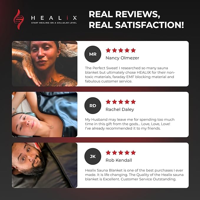 Healix Infrared Sauna Blanket Zero EMF – Portable Home Sauna Blanket for Relaxation & Wellness | Far Infrared Heating, VOC-Free, Adjustable Temp (77–176°F), Carbon Fiber Heating, Hook-and-Loop Closure
