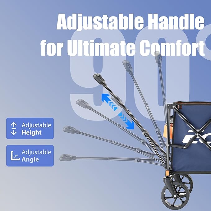 EchoSmile Collapsible Folding Wagon Cart 360lbs, Heavy Duty Garden Utility Cart with All Terrain Wheels, Large Capacity Outdoor Wagon for Camping, Beach, Shopping, Picnic (Blue Orange)