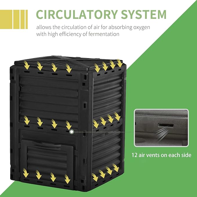 Compost Bin Outdoor 80 Gallon Garden Composter, with 48 Vents and Sliding Doors, Lightweight Outdoor Compost Box for Garden, Kitchen, and Yard Waste, Black
