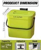 Countertop Compost Bin Kitchen, 1.8 Gallons Hanging Trash Can with Lid for Kitchen Cabinet Door, Under Sink, Wall Mounted Waste Bin for Bathroom, 7L(Lime Green)