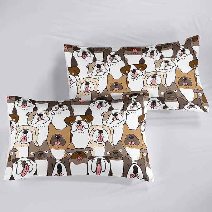 Kawaii Dog Comforter Full Size,Dogs Comforter Set for Kids Teens Girls Boys,3Pcs Bedding Set Printed Comforter with 2 Pillowcases,Down Alternative,Soft and Lightweight，Full Size