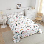 Erosebridal Rainbow Bedding Set for Kids Girls, Pink Love Heart Comforter Set Full Size Cartoon Cloud Geometric Stripes Bedding Comforter for Boys Children Women Watercolor Art Girly Duvet Sets