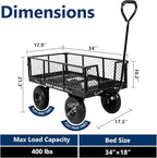 BILT HARD 10" Flat Free Tires Heavy Duty Garden Cart with 180° Rotating Handle and Removable Sides, 4 Cu.Ft 400 lbs Capacity Utility Steel Wagons for Outdoor