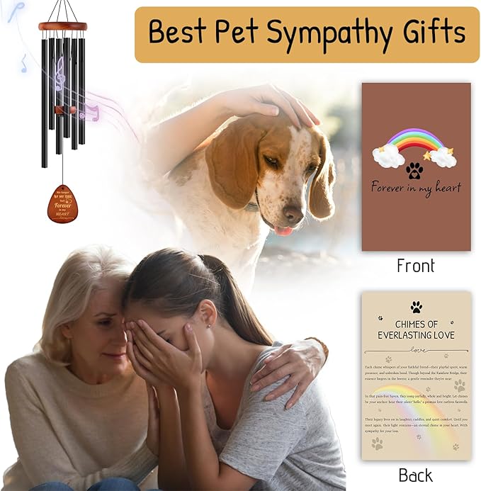 Pet Memorial Wind Chimes 26" - Dog Memorial Gifts for Loss of Dog, Dogs Remembrance Bereavement Gift, Pet Loss Sympathy Gifts (Design 4)